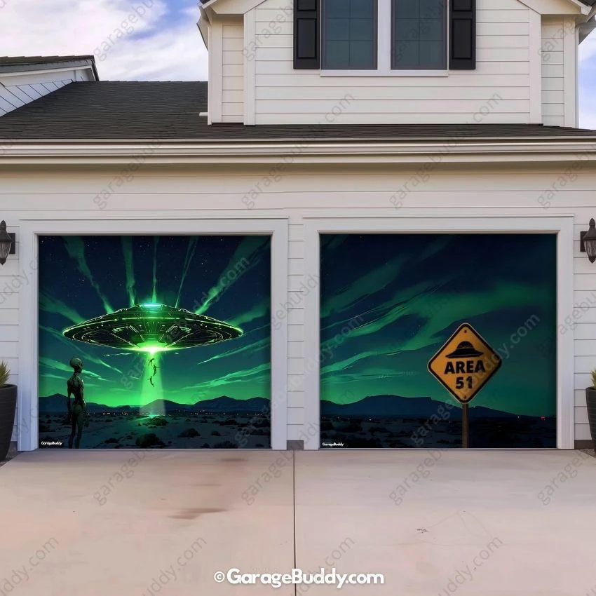 Alien Abduction (Glow) | Halloween Garage Door Cover - Image 8