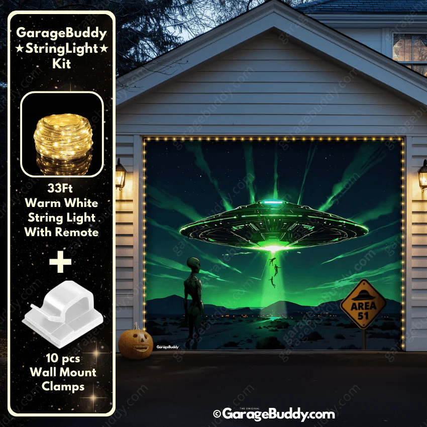 Alien Abduction (Glow) | Halloween Garage Door Cover - Image 9