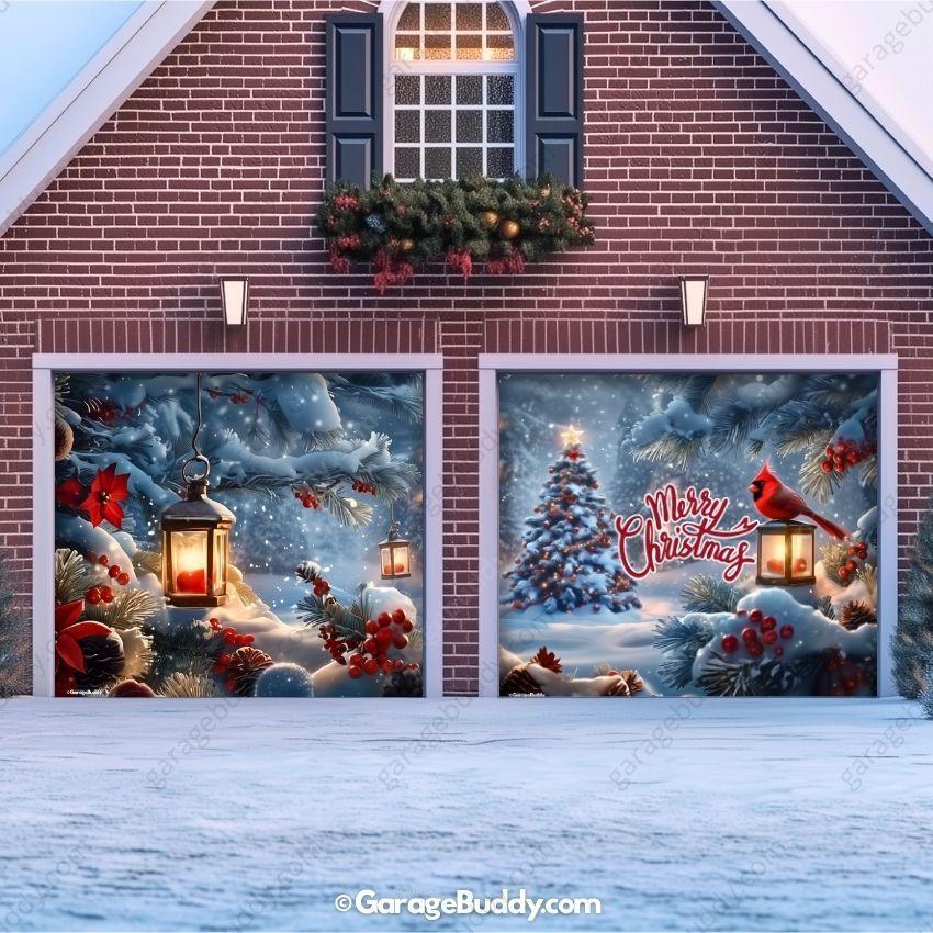 Cardinal's Christmas | Christmas Garage Door Cover - Image 3
