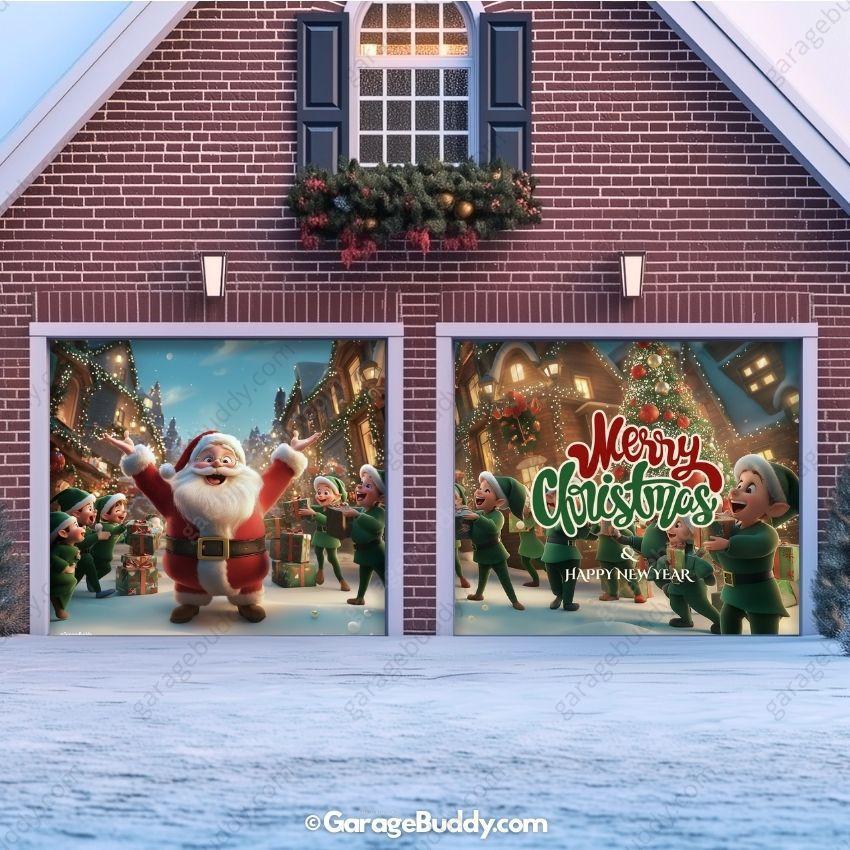 Santa And Elves | Christmas Garage Door Cover - Image 3