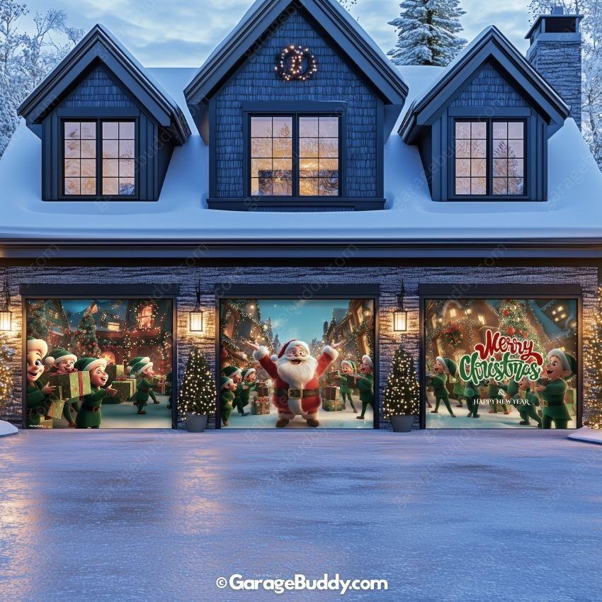 Santa And Elves | Christmas Garage Door Cover - Image 7