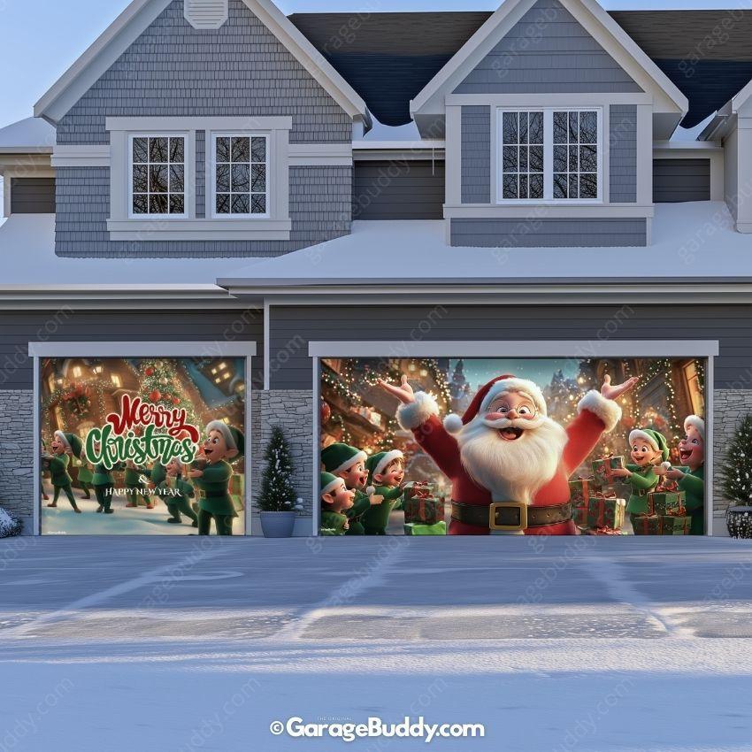 Santa And Elves | Christmas Garage Door Cover - Image 8