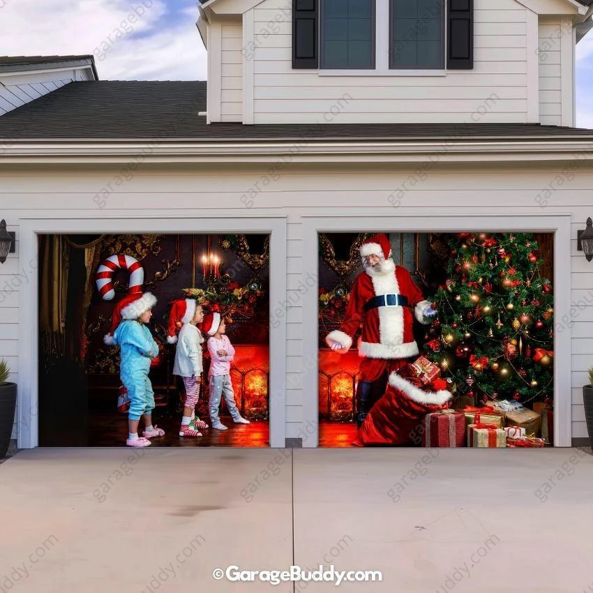 Santa With Kids | Christmas Garage Door Cover - Image 3