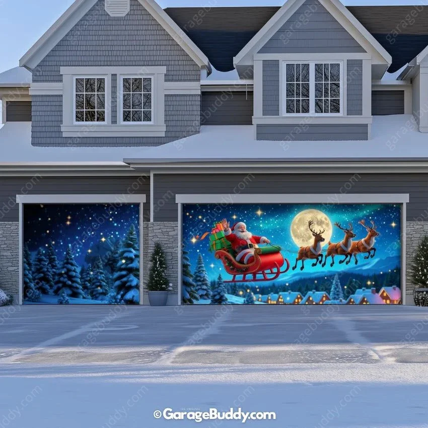 Santa's Flight (Glow) | Christmas Garage Door Cover - Image 11