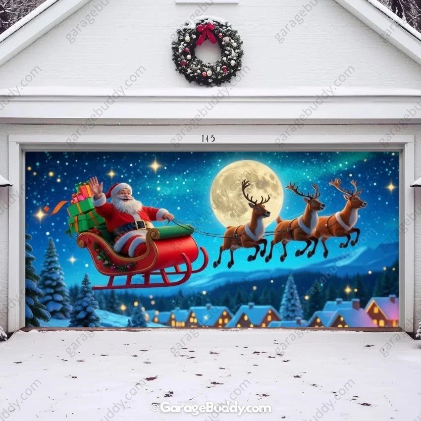 Santa's Flight (Glow) | Christmas Garage Door Cover - Image 8
