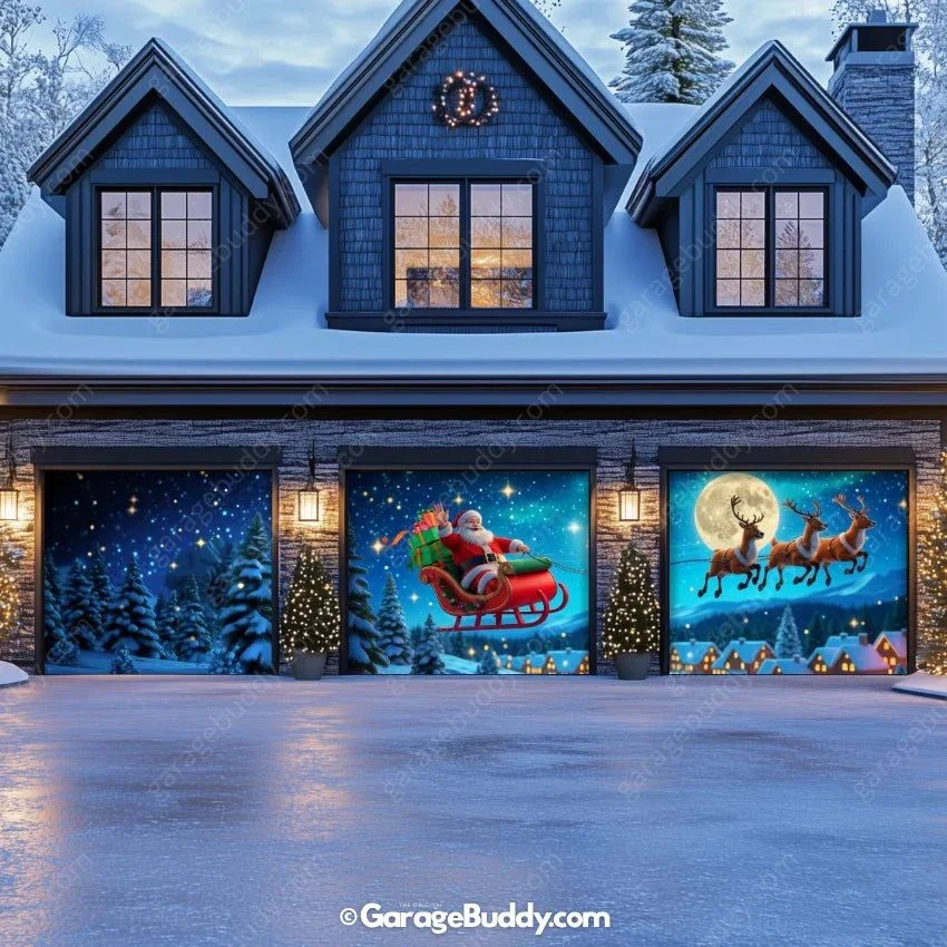 Santa's Flight (Glow) | Christmas Garage Door Cover - Image 9
